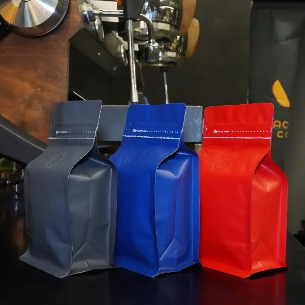 150G Stock Coffee Bag in blu, rosso e grigio, opzioni