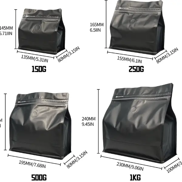 1Sacchetti orizzontali di kg che mostrano dimensioni e riferimento dimensionale