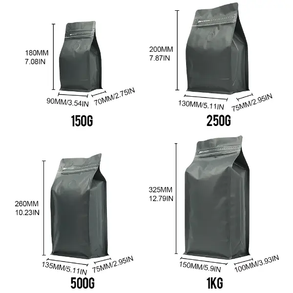1Dimensioni e dimensioni dei sacchetti di scorta KG per il packaging alimentare