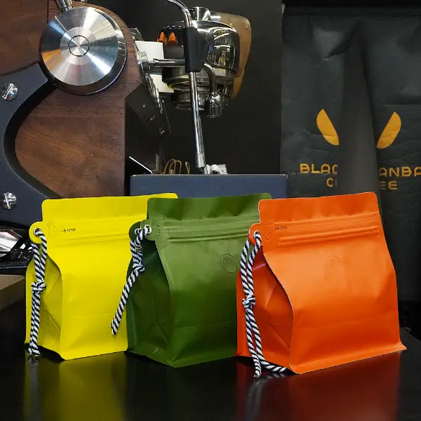 250g stock sacchetti da caffè con cordino nei colori blu e bianco