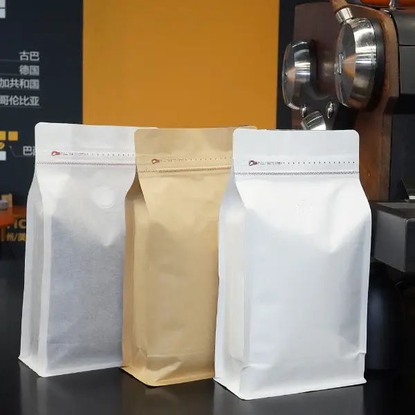 500g sacchetti di plastica per caffè con valvola di degassaggio in bianco e nero