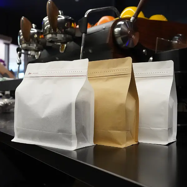 500g sacchetti orizzontali di caffè in bianco e carta kraft con valvola