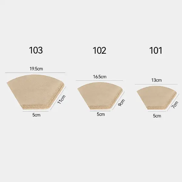 Dimensioni della carta filtro per caffè V60 a forma di ventaglio 101 102 103 Confronto