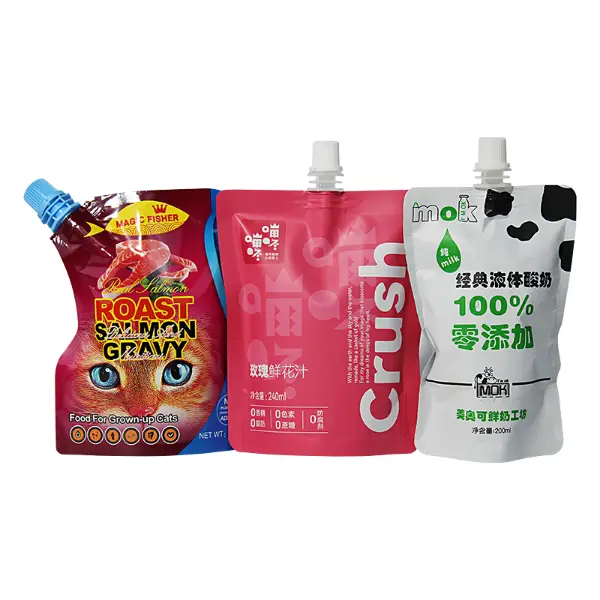 Confezione con becco di plastica per liquidi, Bevande e prodotti alimentari con tappo a vite