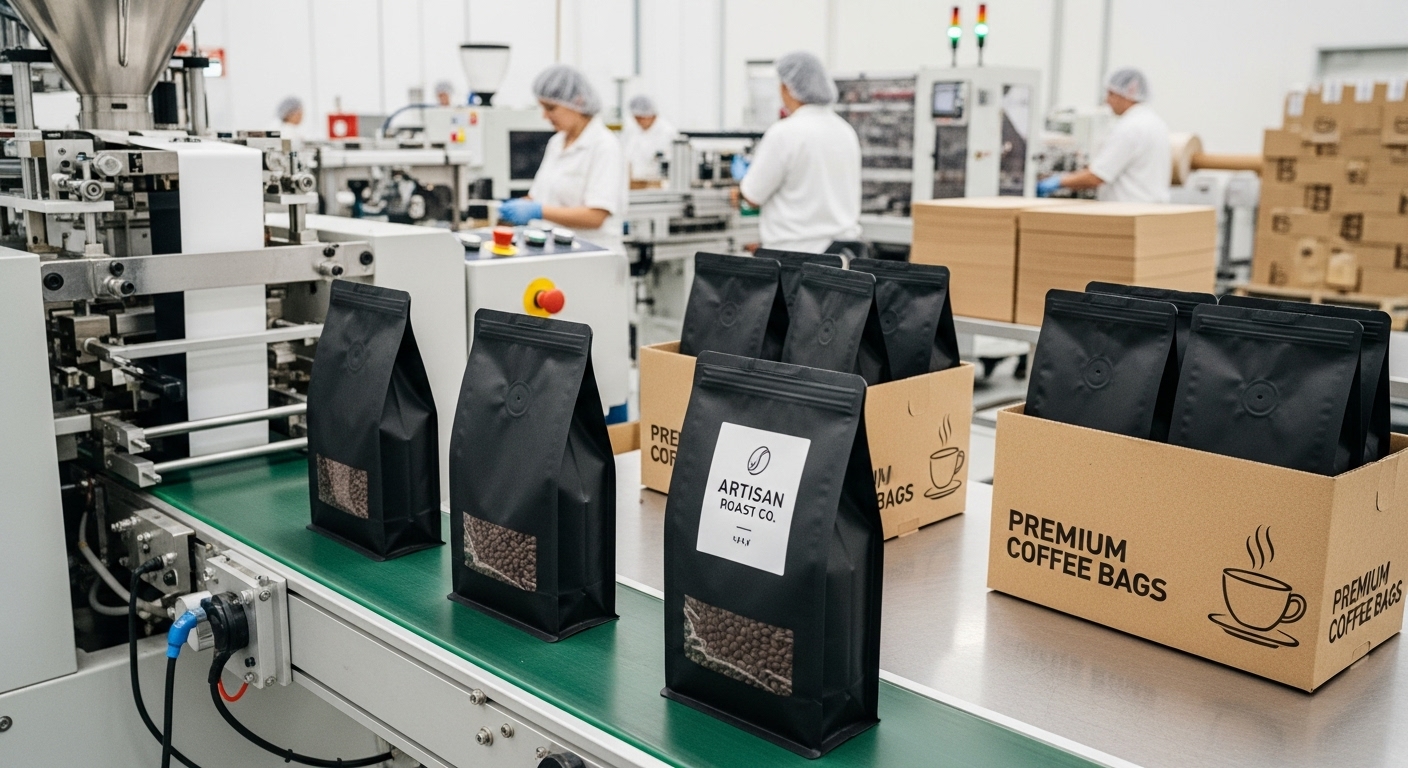 Produttore di sacchetti da caffè a fondo piatto