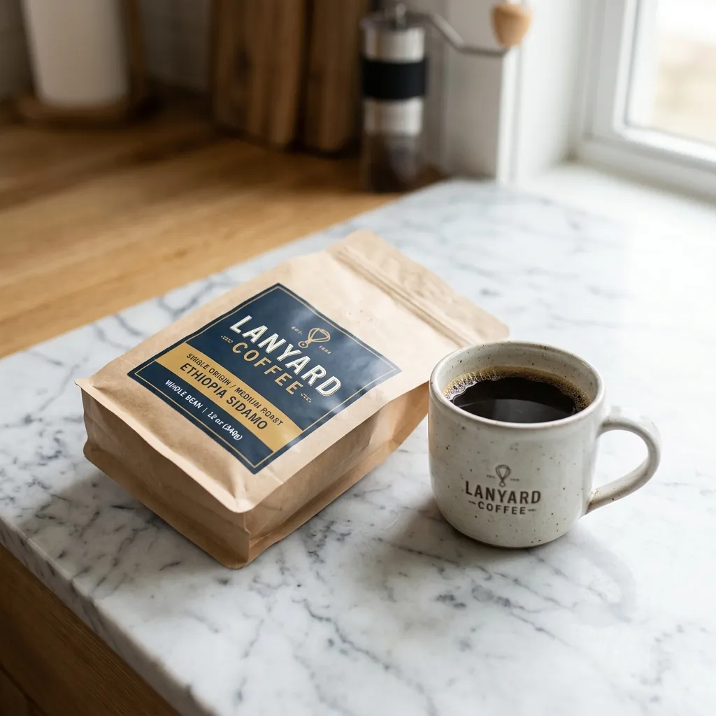 una Lanyard_Coffee_bag con ceramic_mug