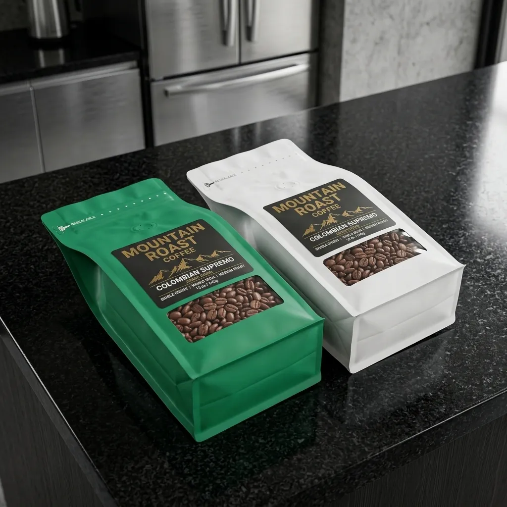 due sacchetti pronti per scaffali del caffè su misura