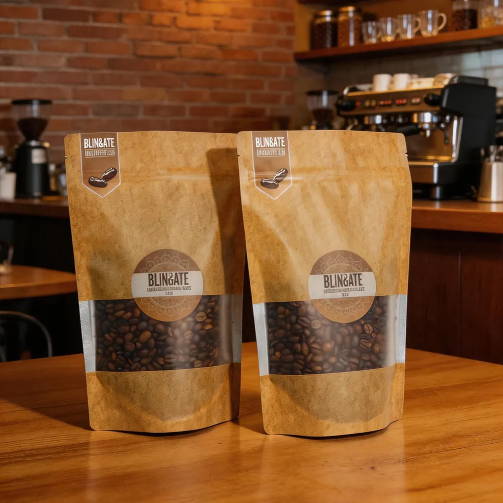Sacchetti di caffè di carta Kraft con finestra