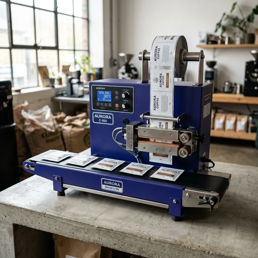 Macchina semiautomatica per sigillare sacchetti di caffè