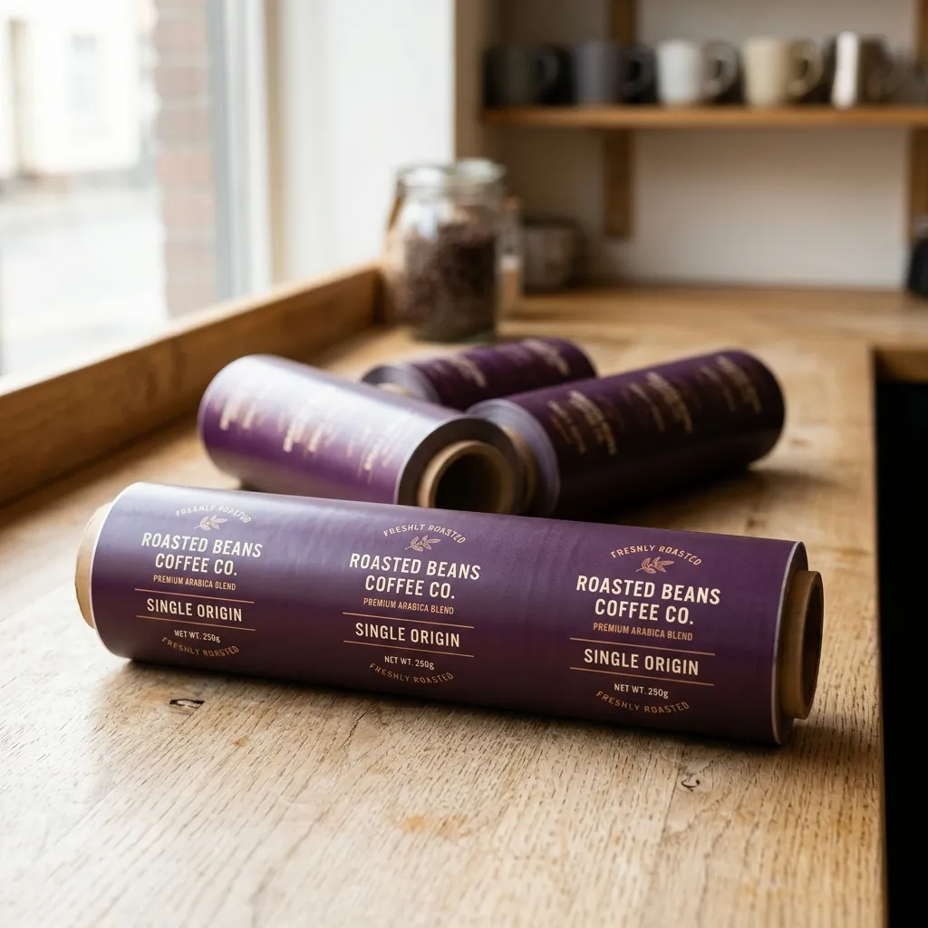 tavolo viola Printed_packaging_film_rolls_on legno