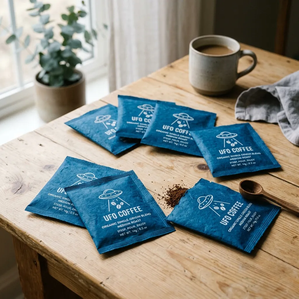 UFO_coffee_sachet_papers_on tabella