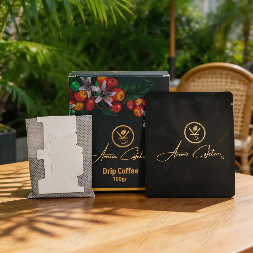 Drip coffee packaging with sachets and retail box