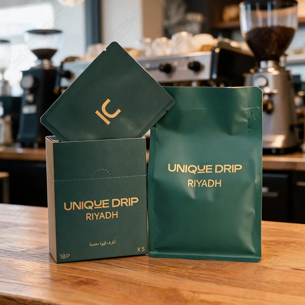 Hanging ear coffee packaging with sachets and retail box