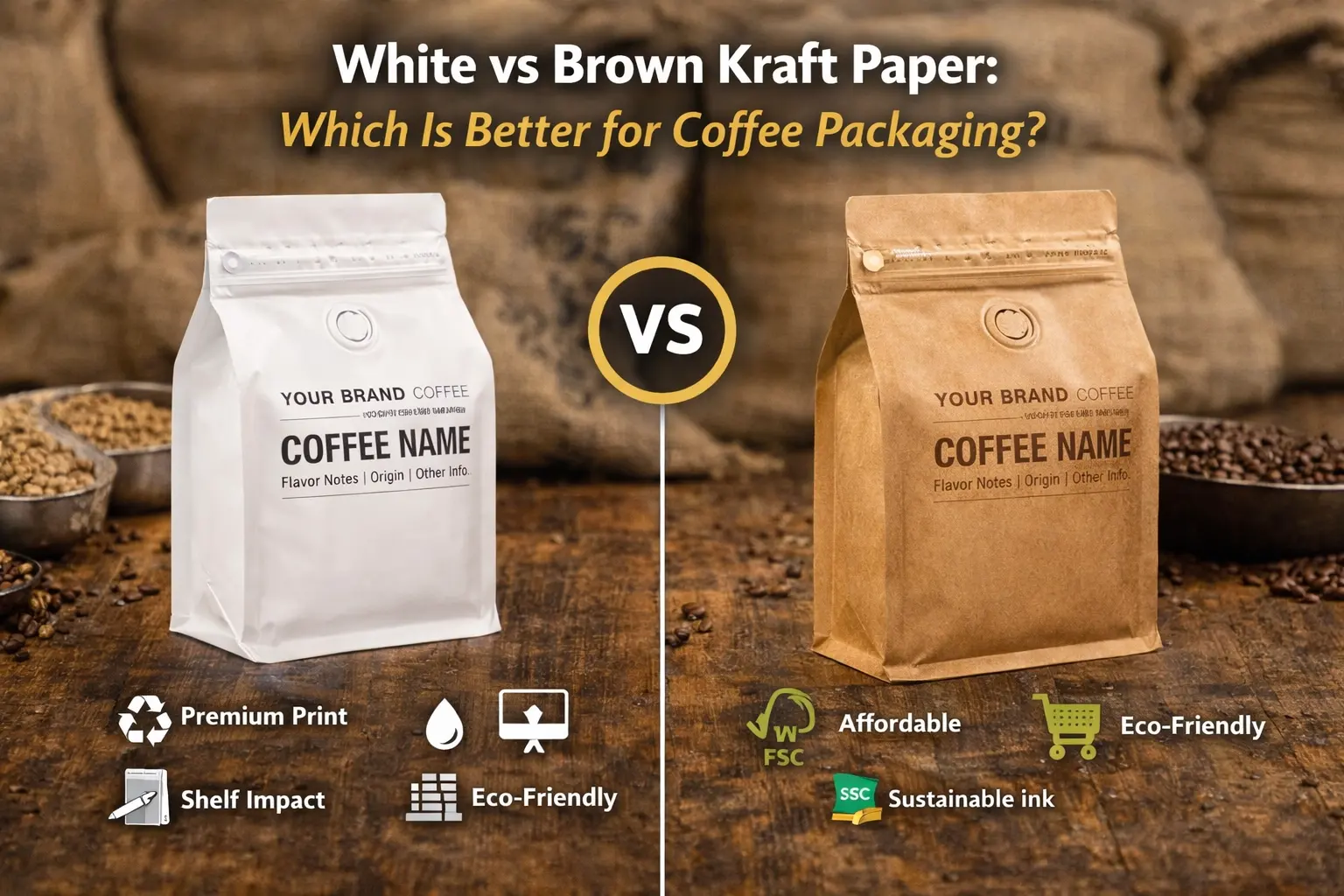Carta Kraft bianca vs marrone per confezioni di caffè