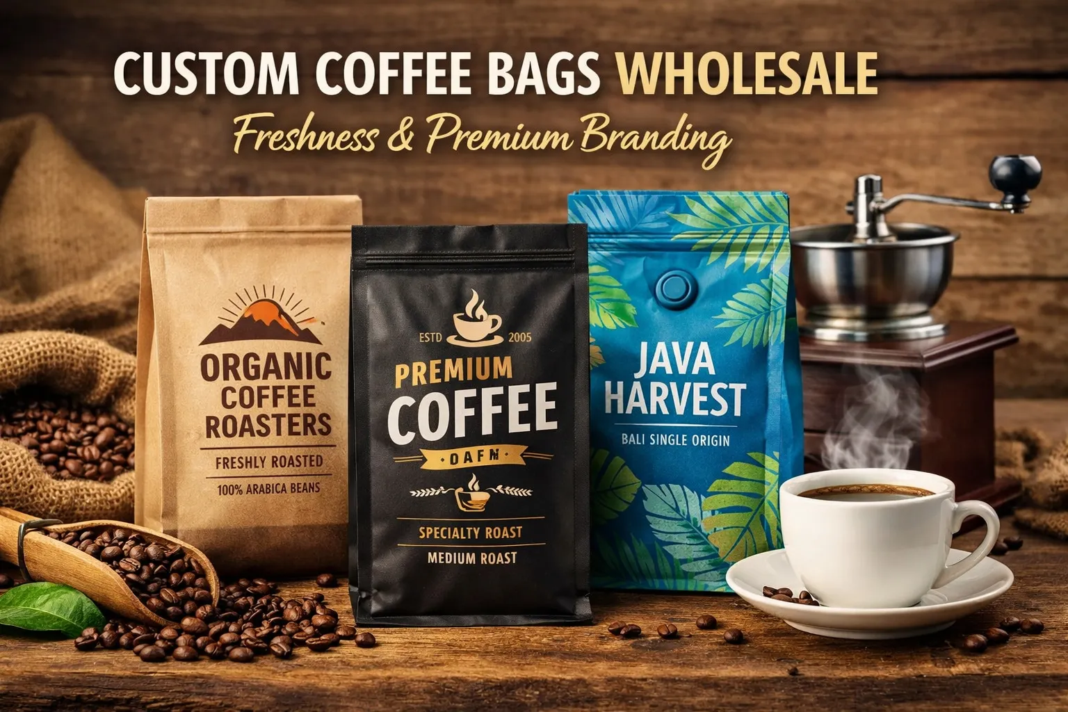 Confezioni di caffè personalizzate all'ingrosso per marchi freschi e premium