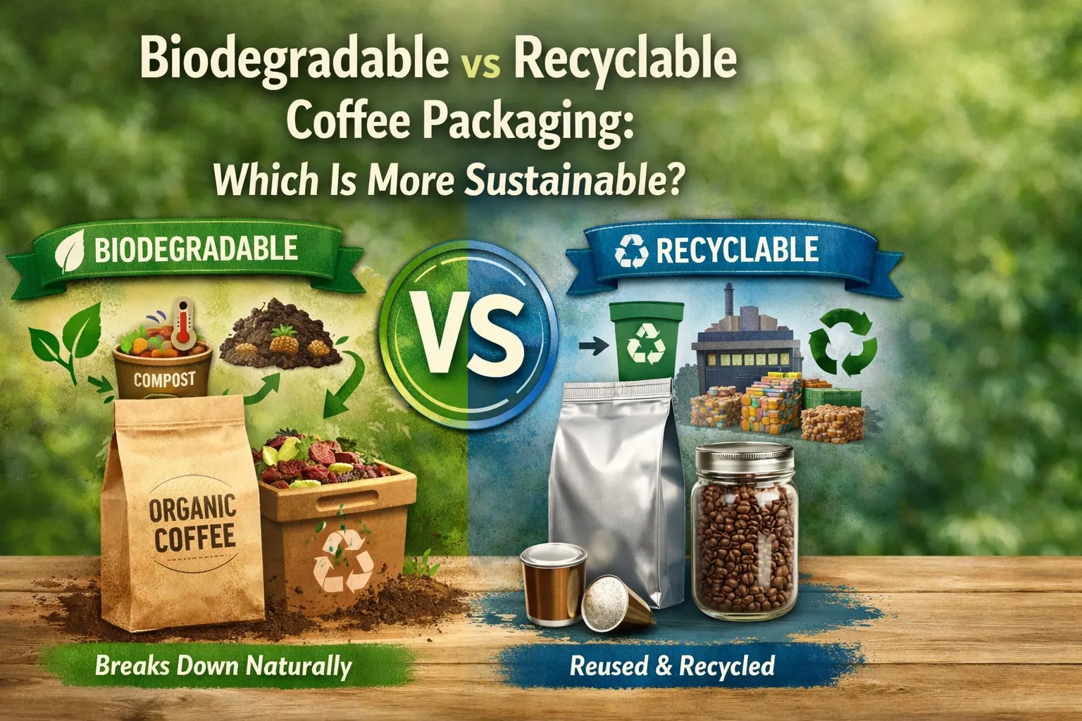 Confezioni di caffè biodegradabili vs riciclabili