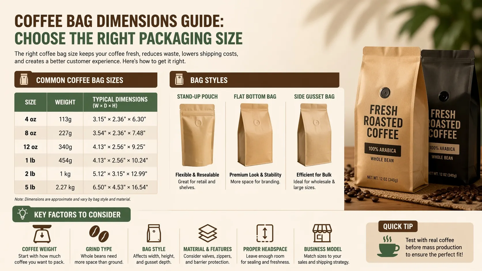 Come determinare le dimensioni giuste della busta di caffè?