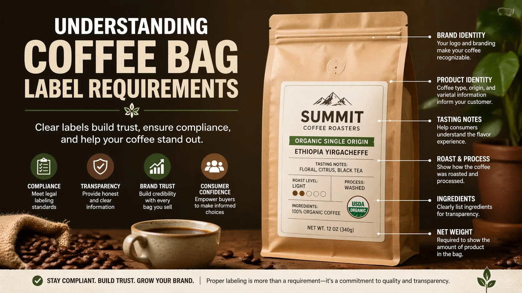 Requisiti per l'etichetta delle bustine di caffè
